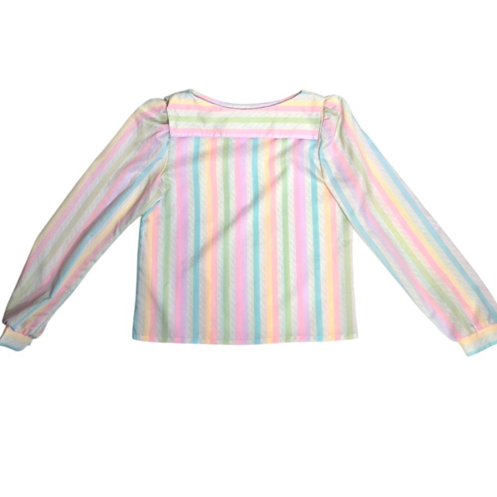 VINTAGE 80s pastel rainbow stripe‎ long sleeve kawaii blouse top S